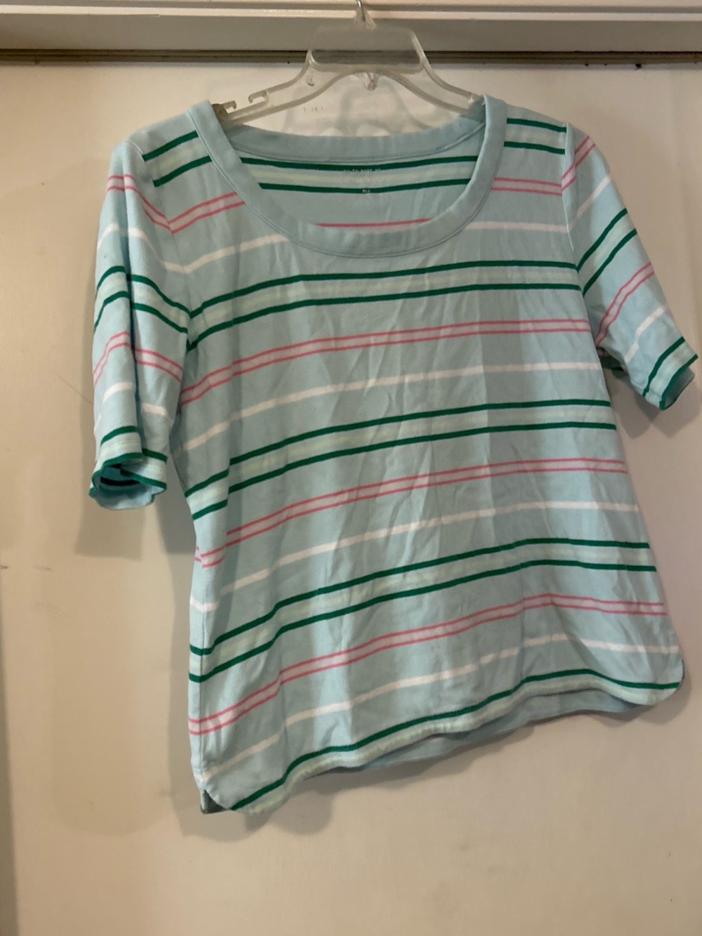 Talbots Light Blue Short-Sleeve Tee with Pink & Green Stripes